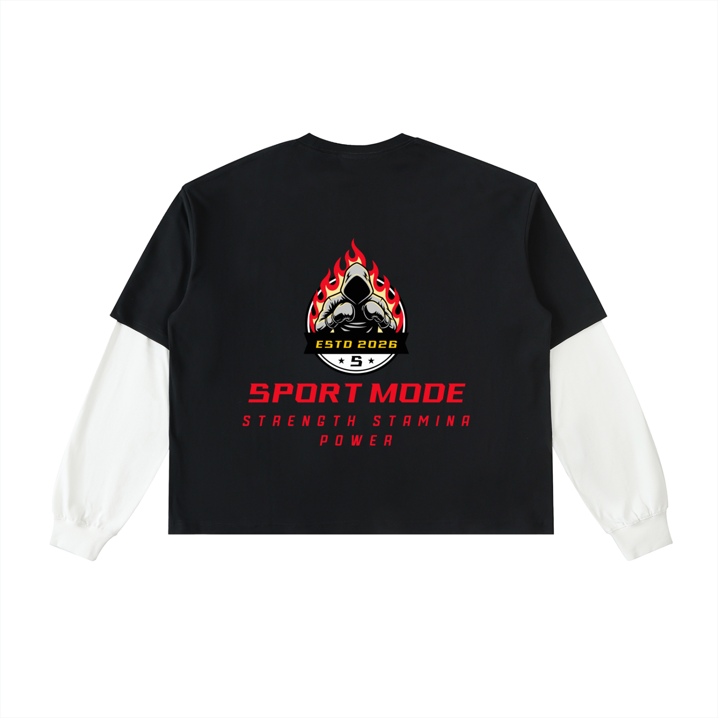 Lighting Sport Mode Layered Contrast Sleeve Cotton T-Shirt