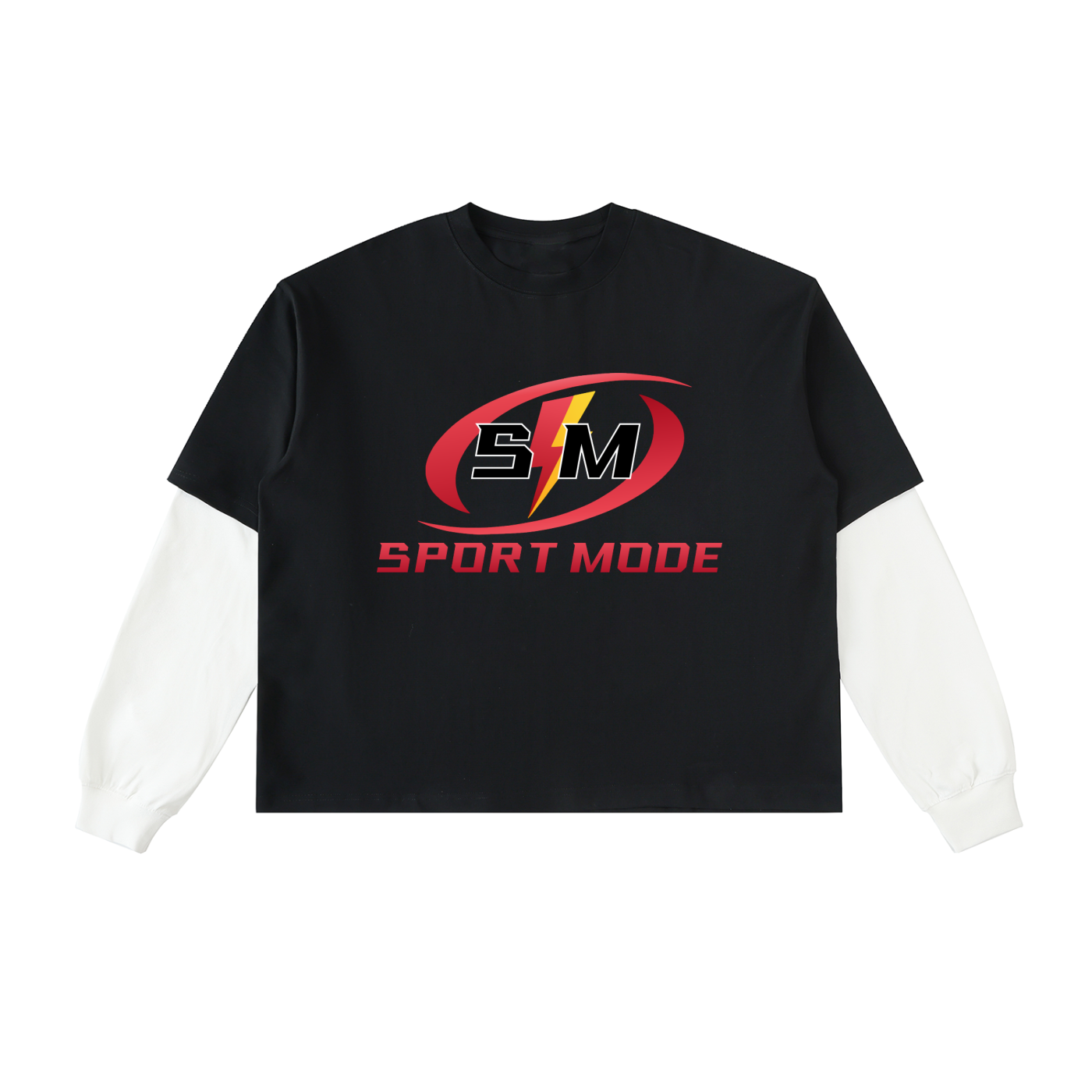 Lighting Sport Mode Layered Contrast Sleeve Cotton T-Shirt