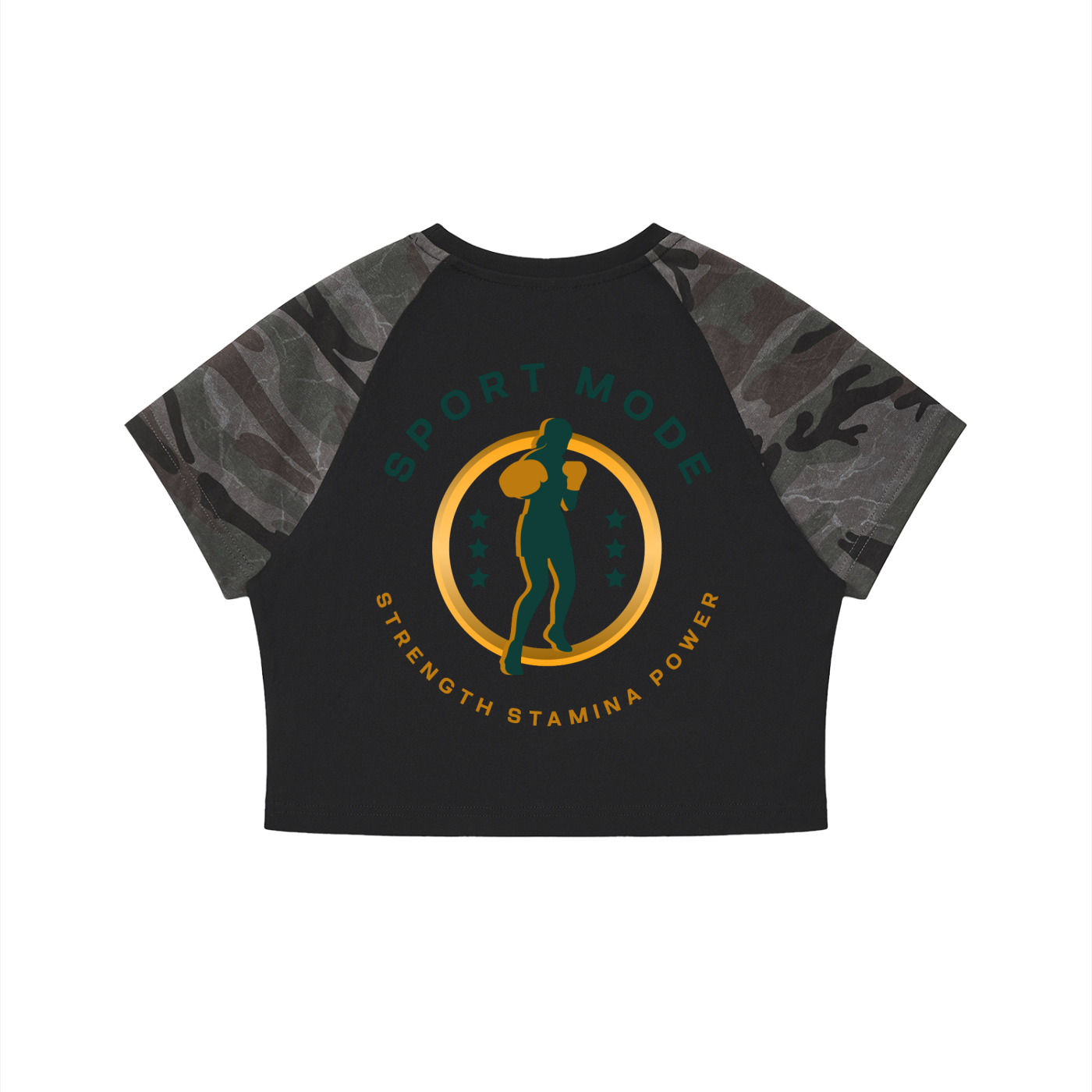 Sport Mode Women’s Camo Raglan Crop T-Shirt