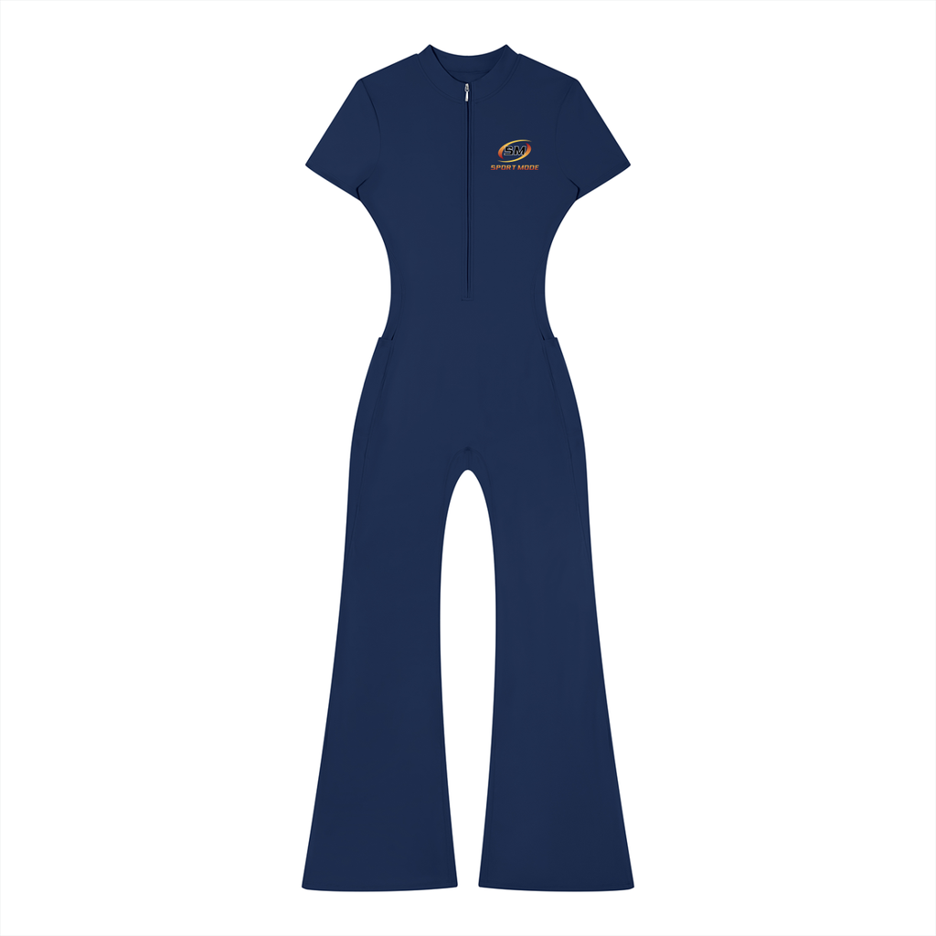 Sport Mode Power Punch Women’s Tight Flared Leg Quarter-Zip Jumpsuit