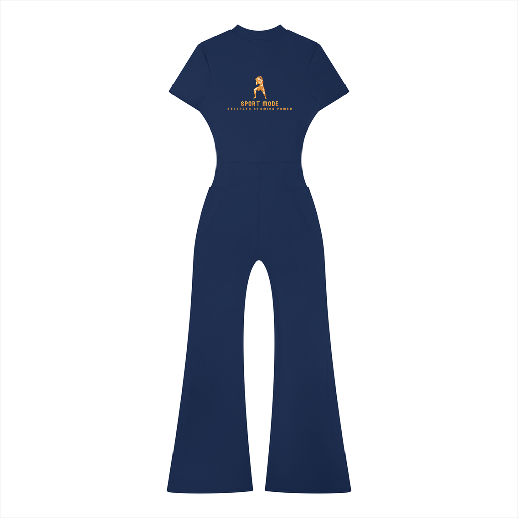 Sport Mode Power Punch Women’s Tight Flared Leg Quarter-Zip Jumpsuit