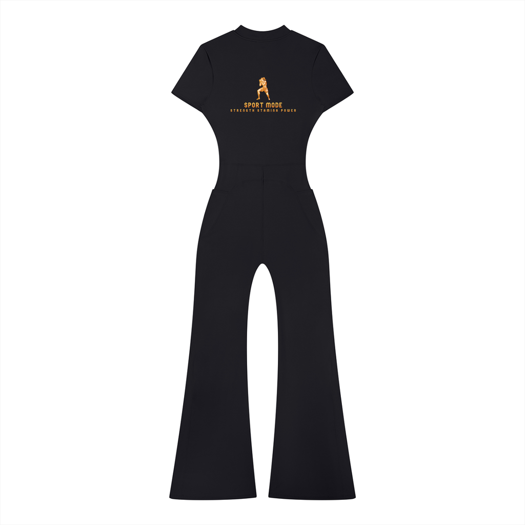 Sport Mode Power Punch Women’s Tight Flared Leg Quarter-Zip Jumpsuit