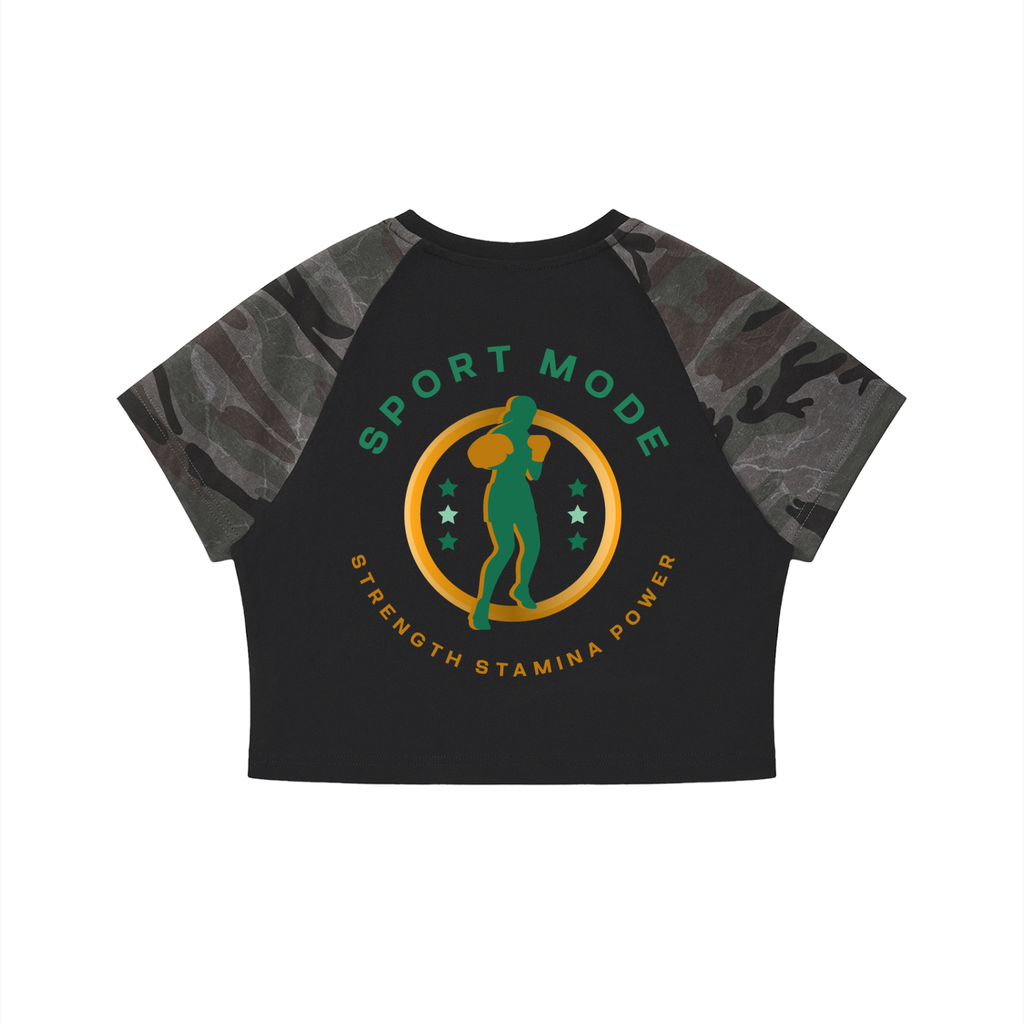 Built for Battle Sport Mode Women’s Camo Raglan Crop T-Shirt