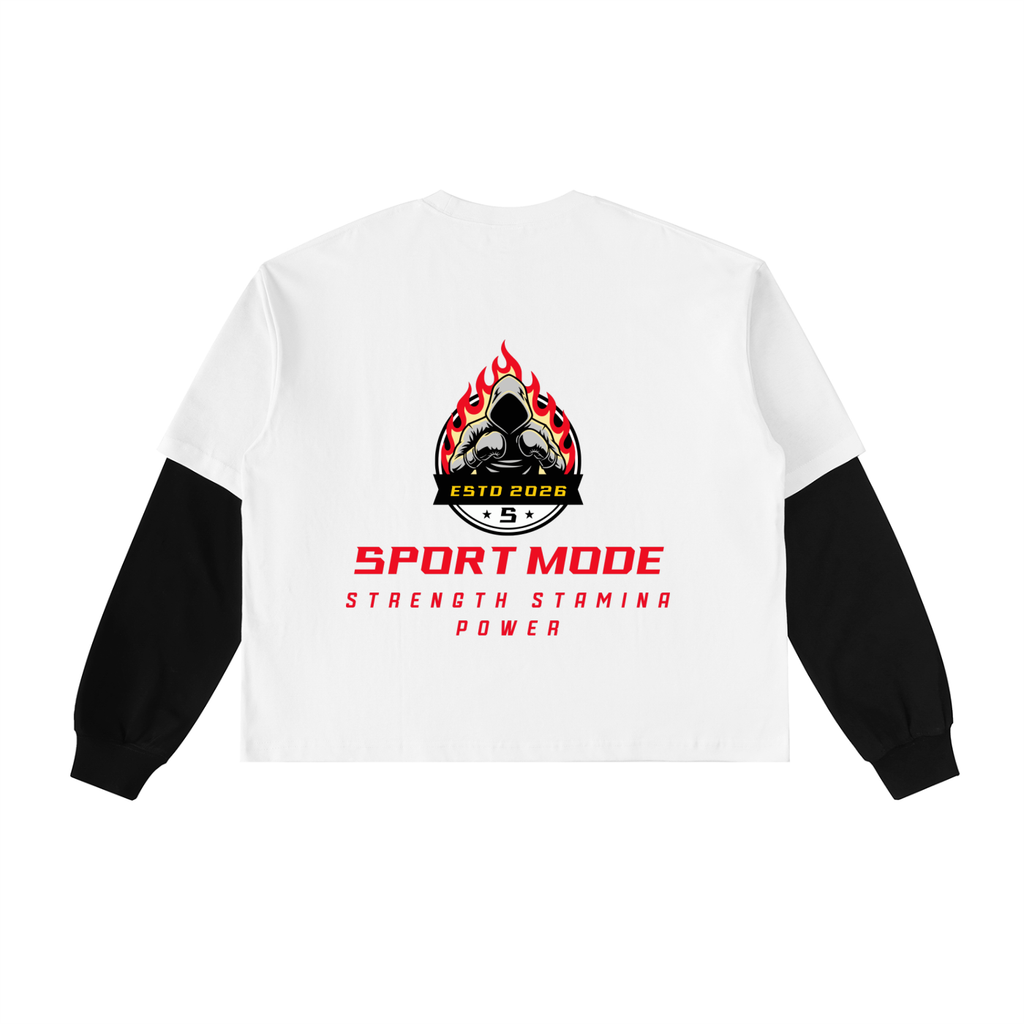 Lighting Sport Mode Layered Contrast Sleeve Cotton T-Shirt