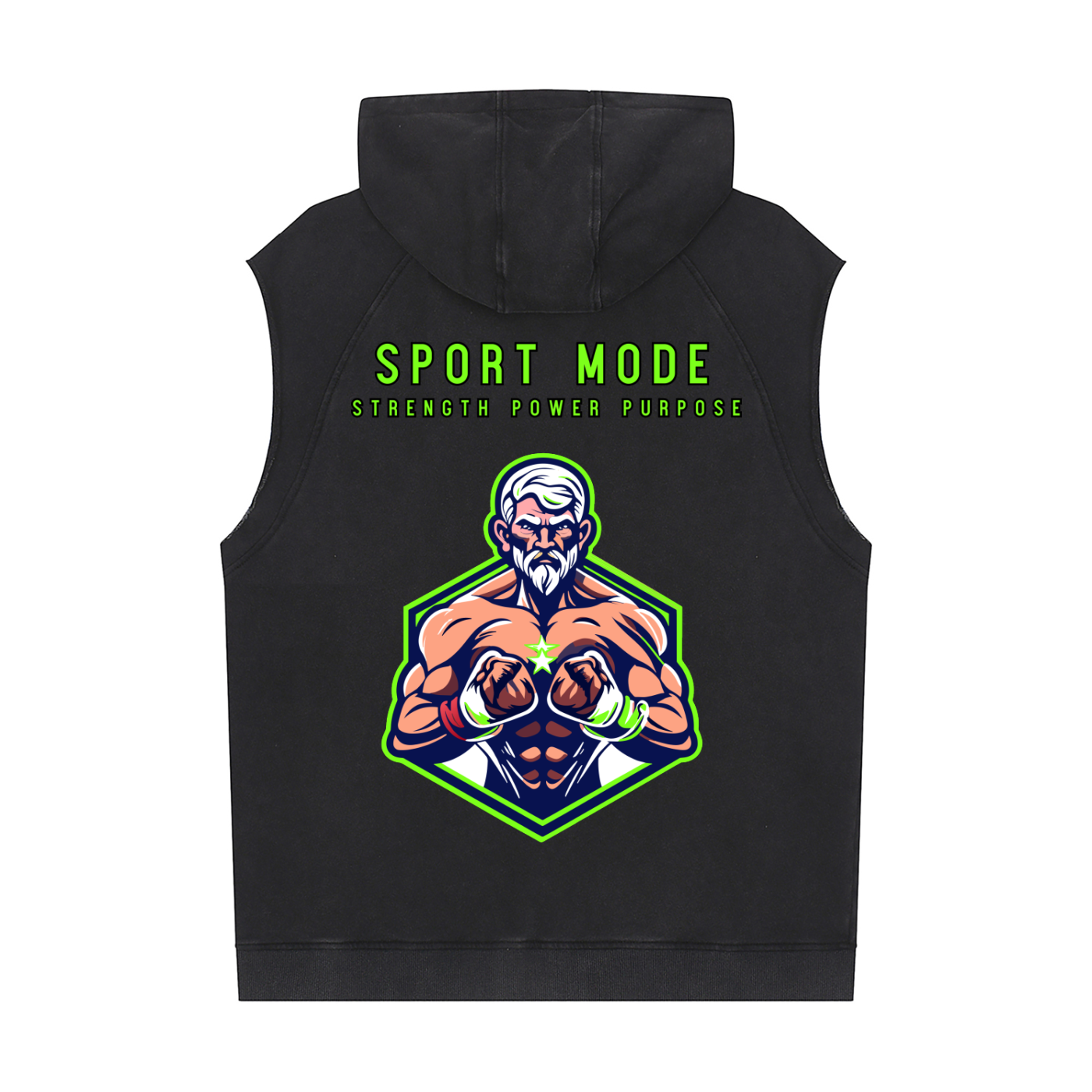 Sport Mode green Snow Washed Sleeveless Hoodie